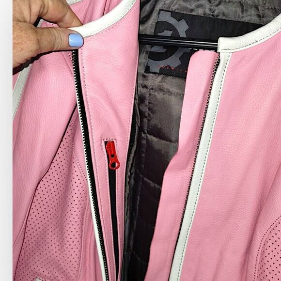 First Gear Womens Jacket Sz Small Petal Pink Faux Leather Pockets Biker Moto - Picture 13 of 16